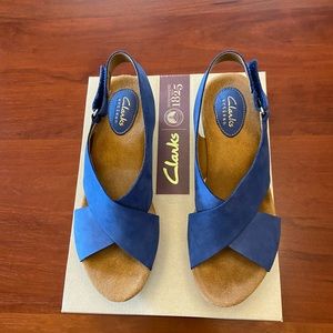 Blue “suede” Clarks Wedges